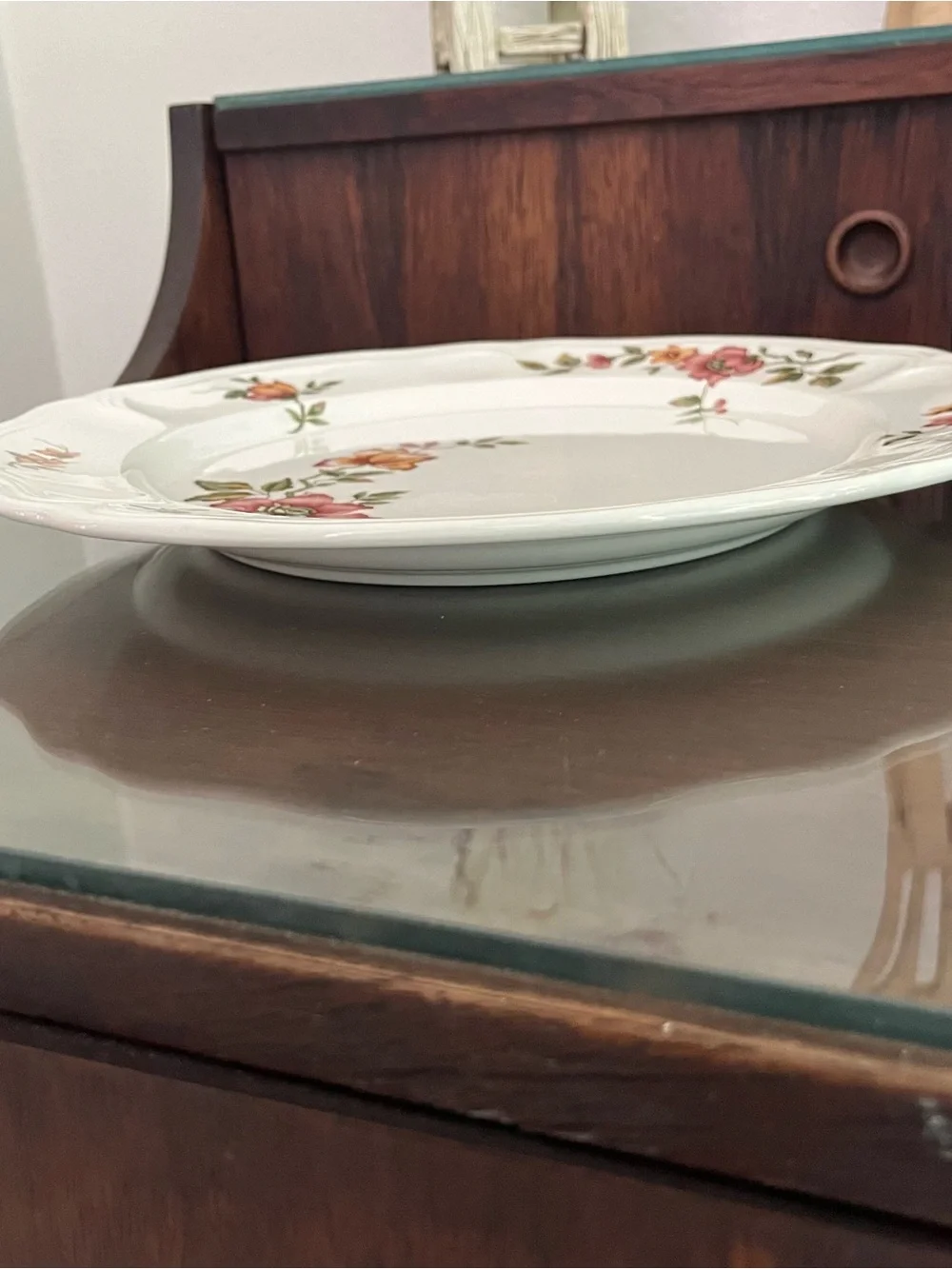 Vintage Ironstone Large Serving Plate 12.5 in Scalloped Rim Florals by Florganza